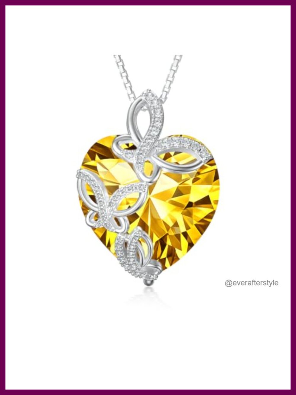 18K White Gold Plated Crystal Butterfly Pendant Necklace Adjustable 18-20 Inch
